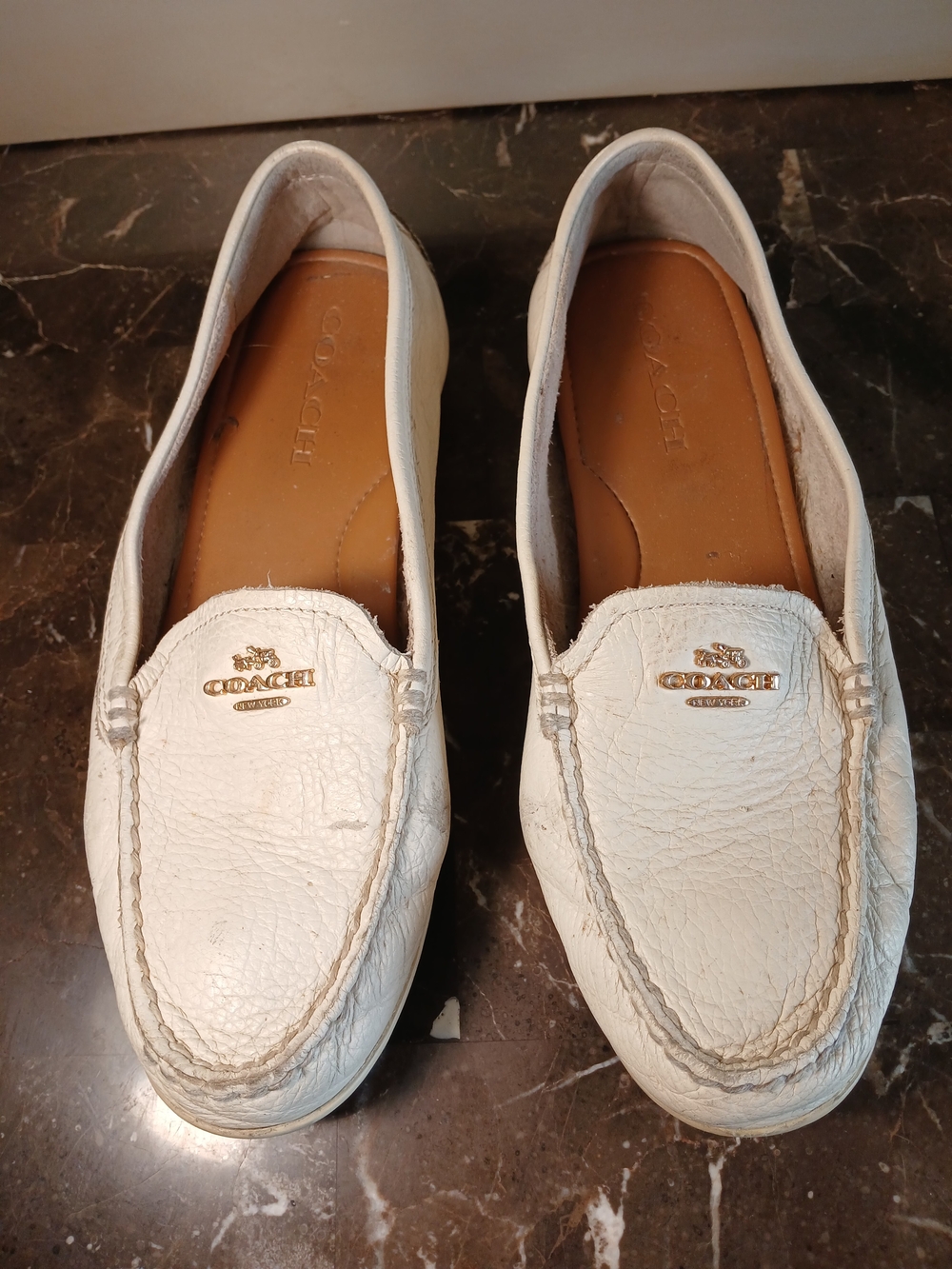 Coach White Leather Penny Loafers with Gold Logo